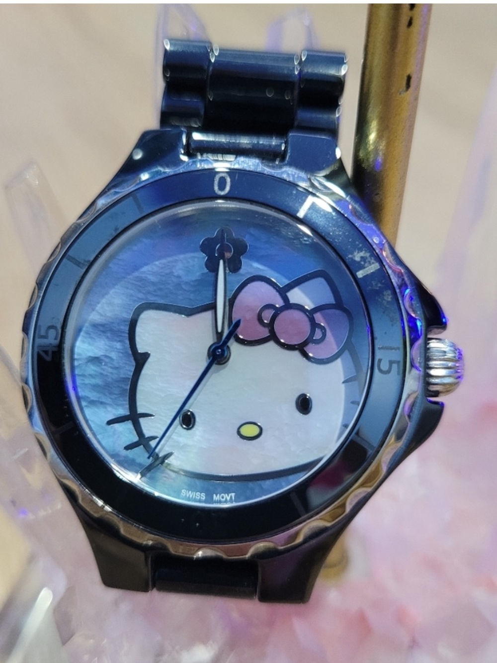 KIMORA LEE SIMMONS KLS Sanrio Hello Kitty Black Watch with Pink Bow